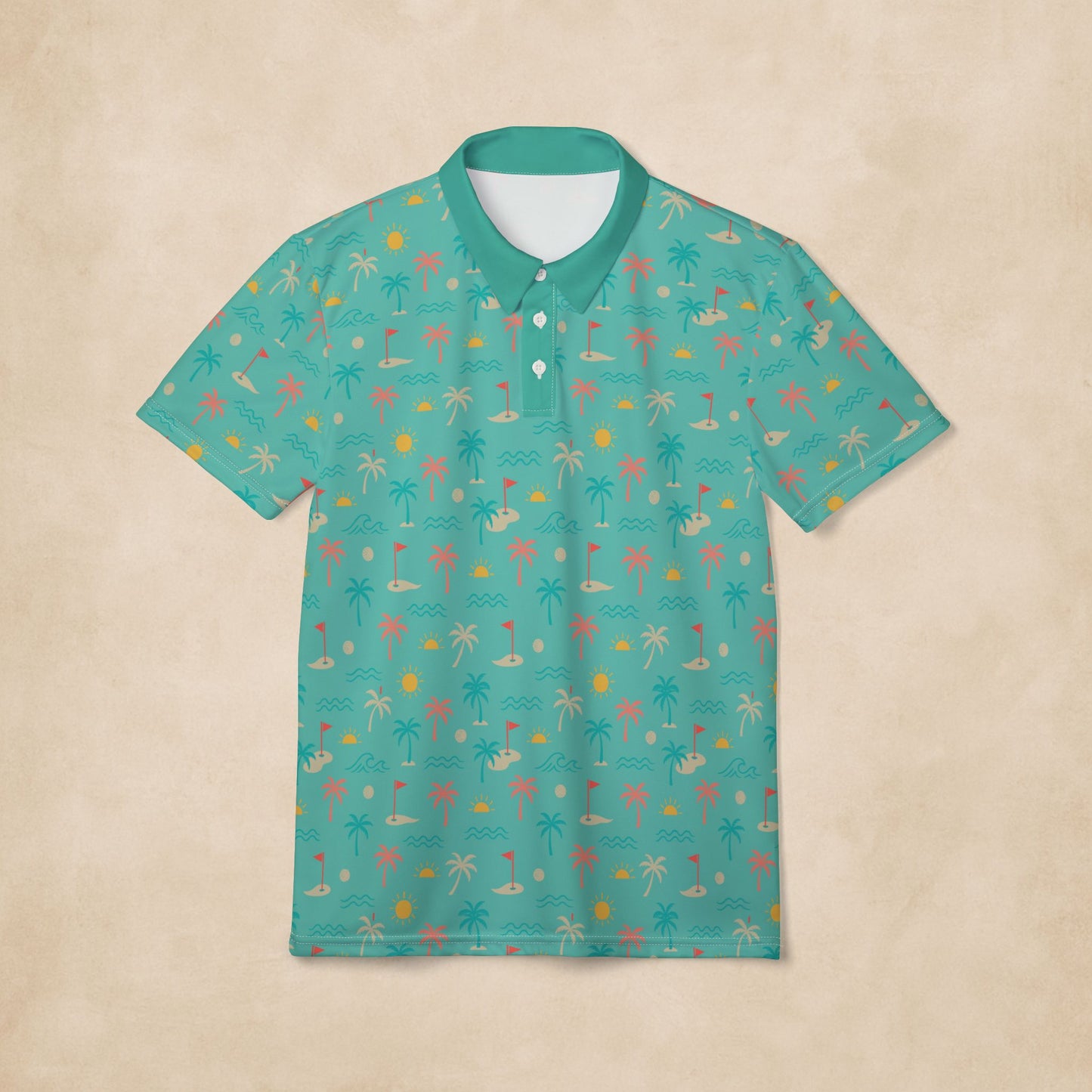 Tropical Paradise Golf Polo – Palm Tree & Sunset Performance Shirt