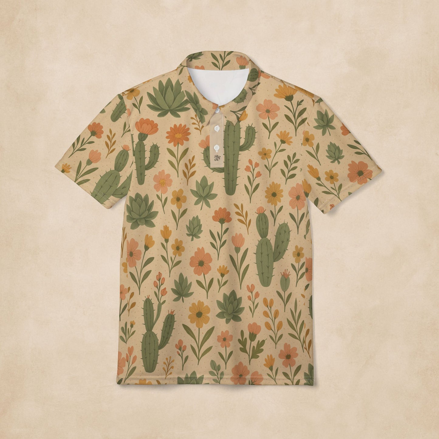 Desert Bloom Cactus & Wildflower Golf Polo Shirt – All-Over Print Performance Fabric