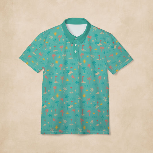 Tropical Paradise Golf Polo – Palm Tree & Sunset Performance Shirt